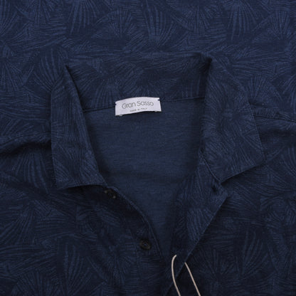 Gran Sasso Polo-Shirt Größe 52 ca. 55,5cm - Blaues Palmenmuster