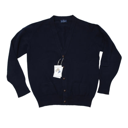 House of Gentlemen 100% Wool Cardigan Sweater Chest ca. 56cm - Navy Blue