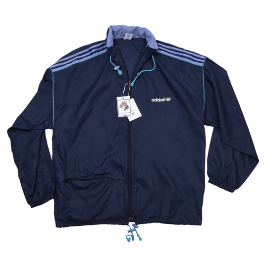 Vintage Adidas Packable Nylon Regenjacke, Größe D7 (ca. 64 cm), Marineblau