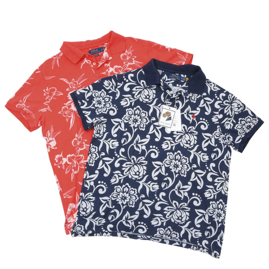 2x Polo Ralph Lauren Polo Shirts Size XL Custom Slim Fit - Coral/Navy Hawaiian