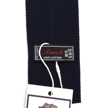 Ascot Cotton Knit Tie - Navy Blue