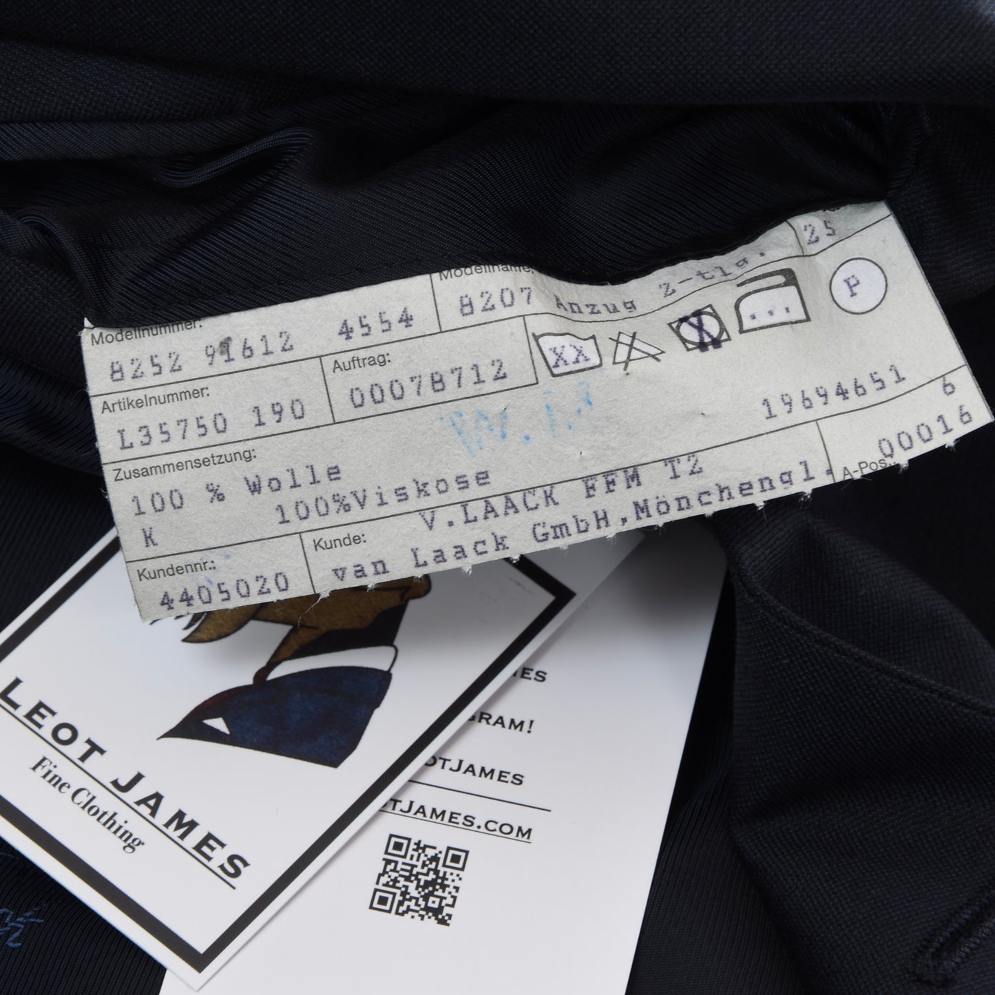 Van Laack x Regent Super 100s Wool Suit Size 25 - Navy Blue