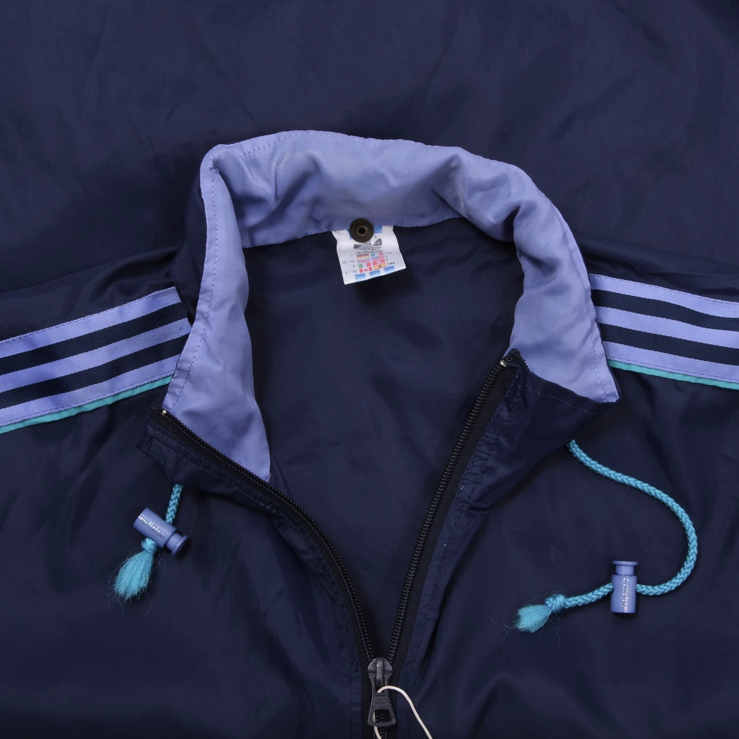 Vintage Adidas Packable Nylon Regenjacke, Größe D7 (ca. 64 cm), Marineblau