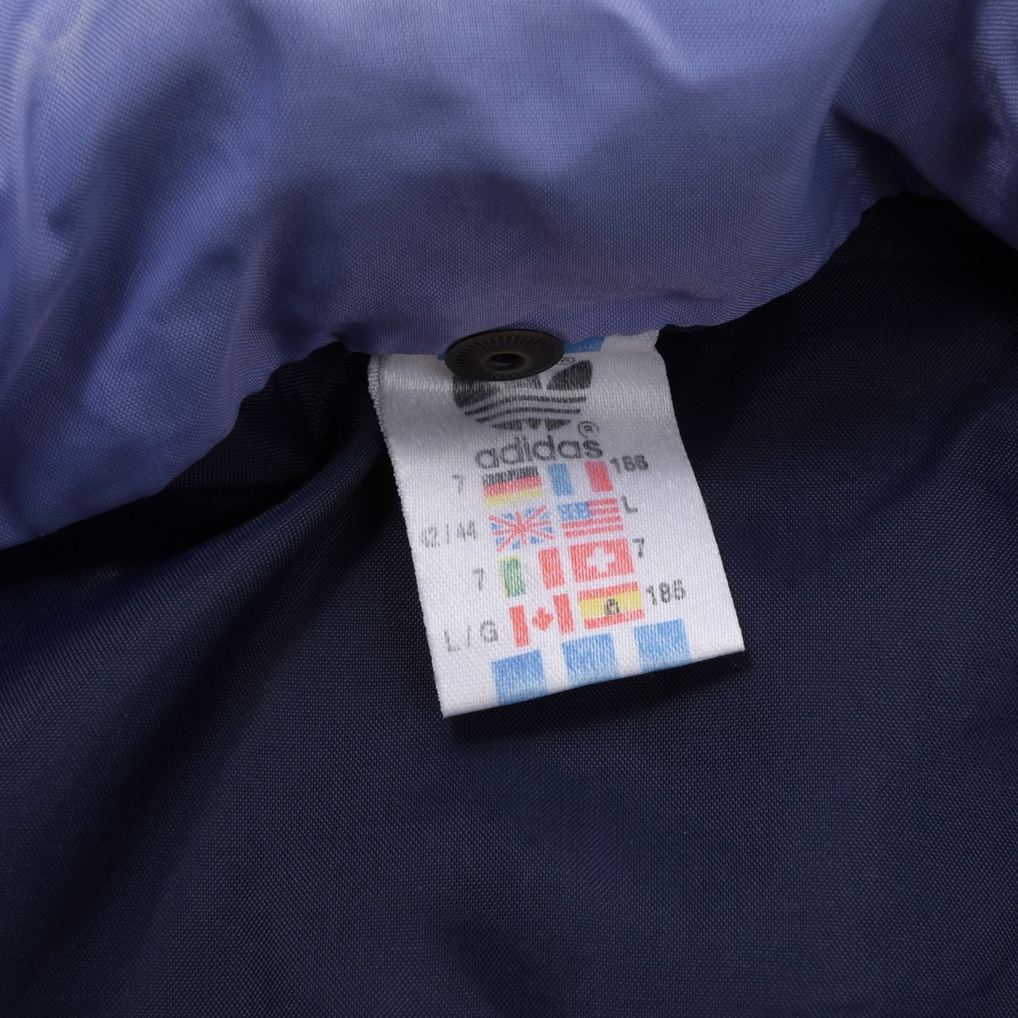 Vintage Adidas Packable Nylon Regenjacke, Größe D7 (ca. 64 cm), Marineblau