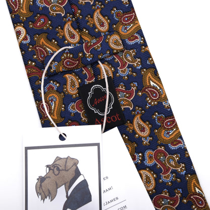 Ascot Seidenkrawatte ca. 155.5cm/10cm Made in Germany - Blau Paisley
