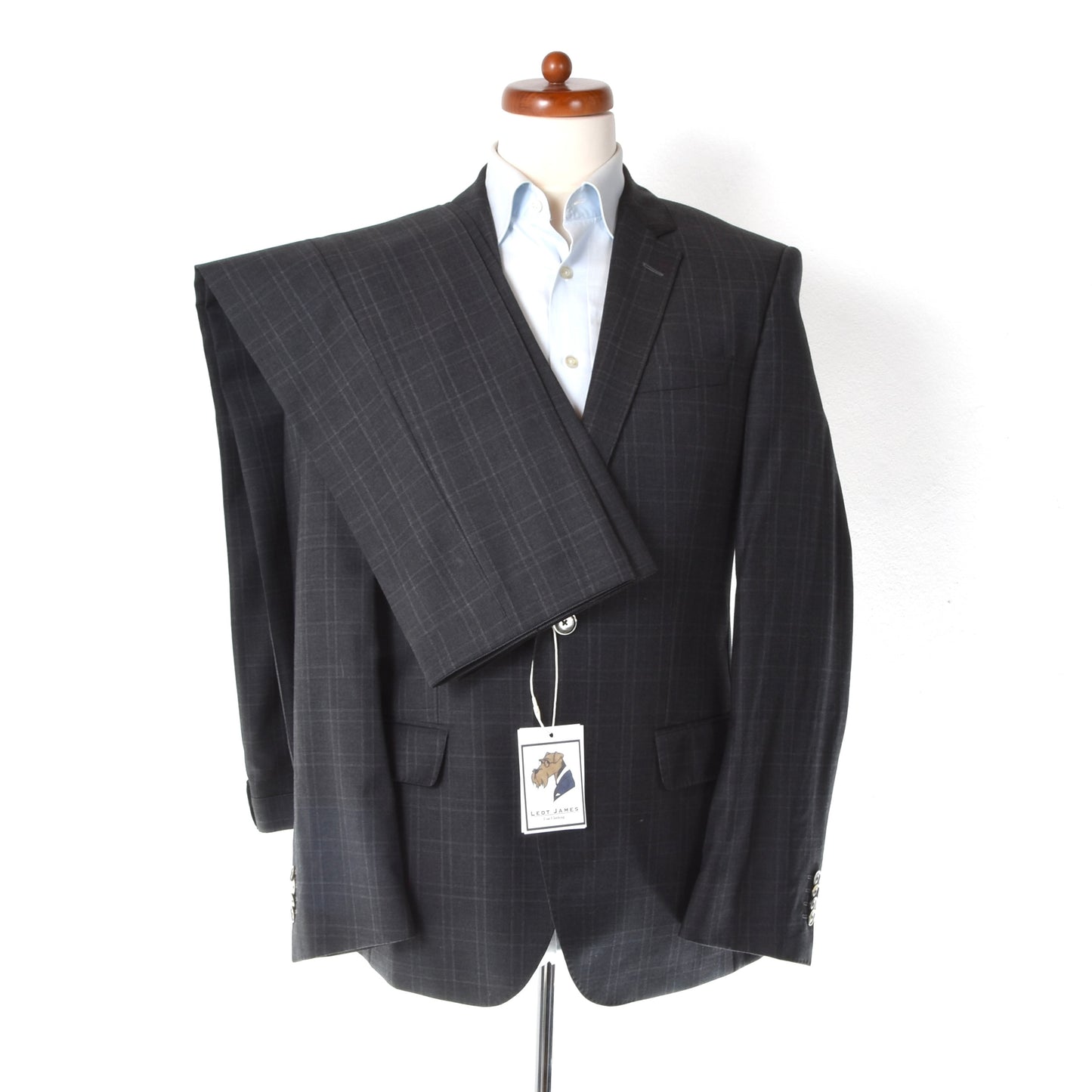 Hugo Boss Wool Suit Size 48 Chest ca. 53cm - Grey Plaid