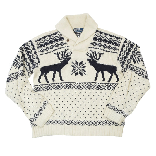 Polo Ralph Lauren Cotton/Angora/Cashmere Shawl Collared Sweater Size M - Reindeer