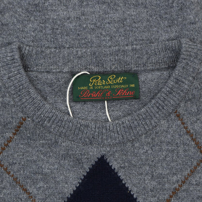 Peter Scott Wool Sweater Size UK38 Chest ca. 54cm - Grey Argyle