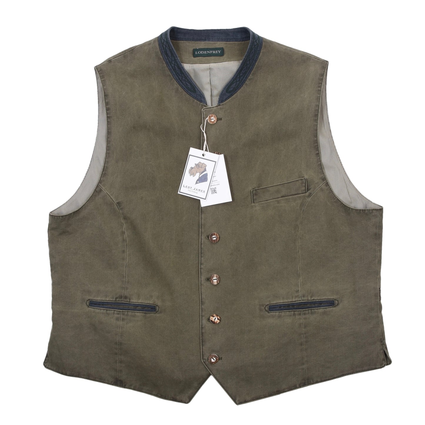 Lodenfrey Cotton Vest/Trachtengilet Chest Size 56 ca. 62cm - Green