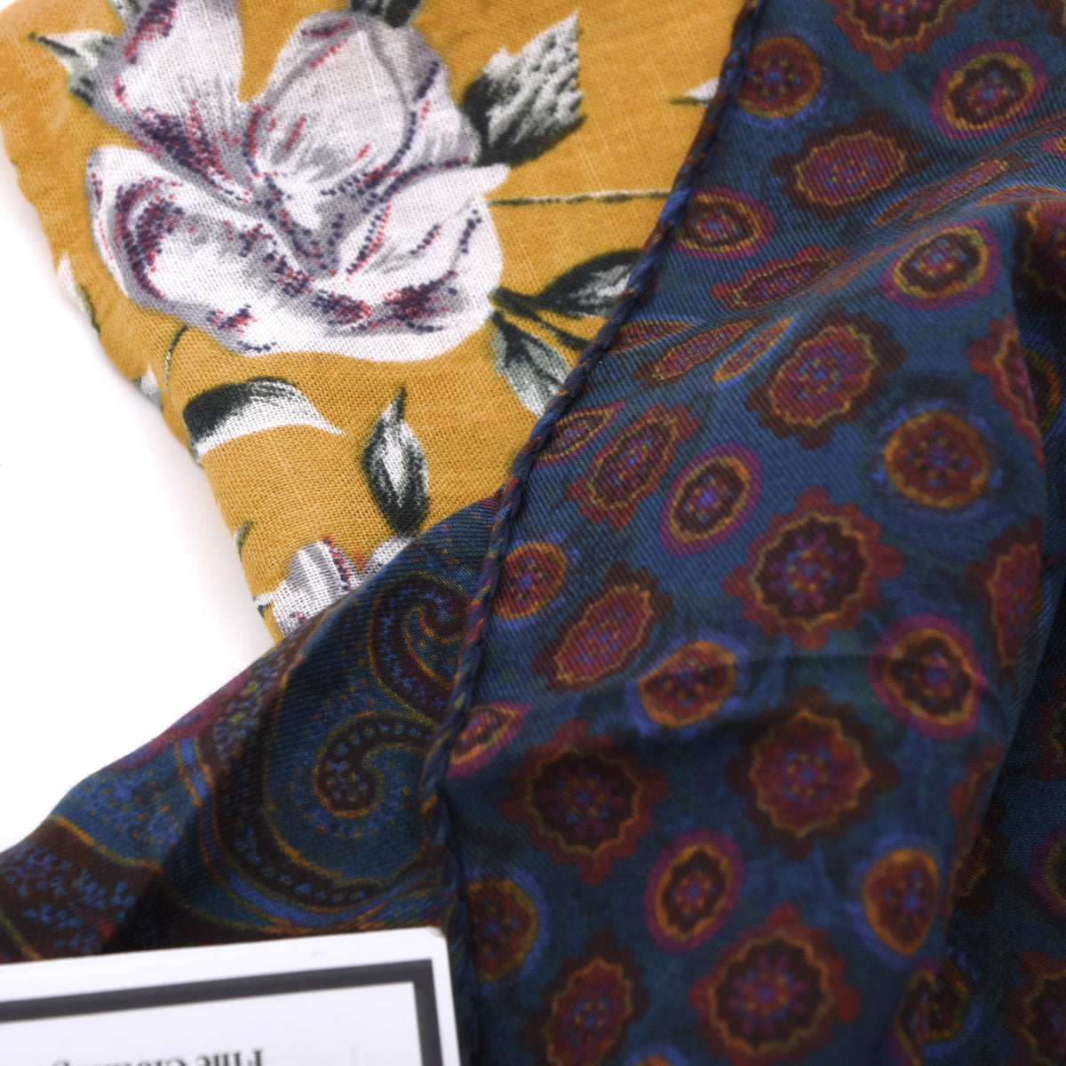 2er Set Baumwolle-Seide & Baumwolle Einstecktücher Made in Italy - Paisley/Blumen