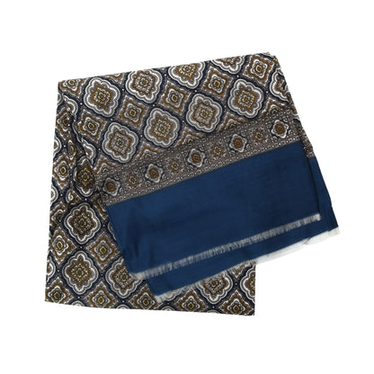 Classic Wool-Silk Challis Dress Scarf ca. 124cm - Blue Medallions