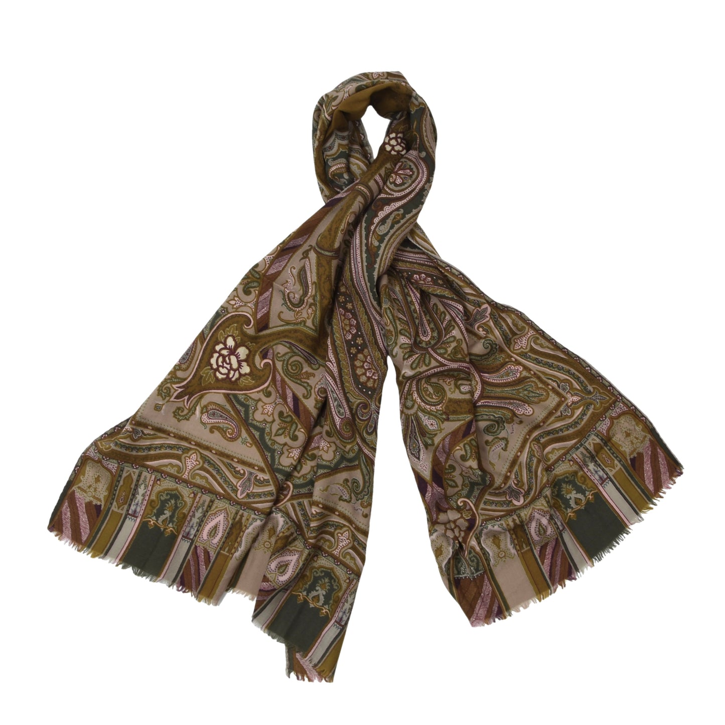 Etro Wool-Silk Scarf ca. 160cm - Green Paisley