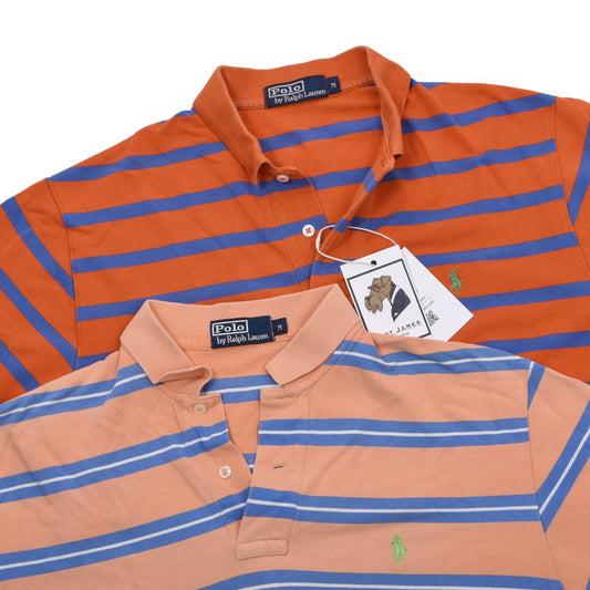 Polo Ralph Lauren 2x Poloshirts Größe M ca. 54.5cm - Blau/Orange Gestreift