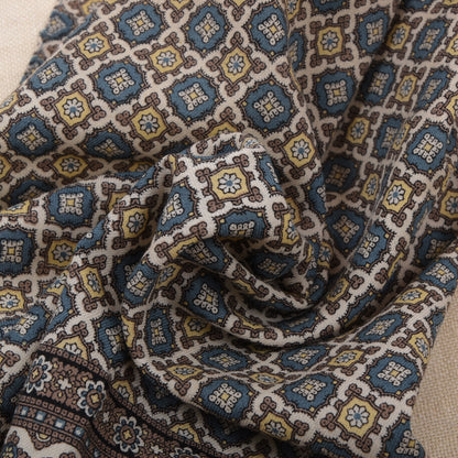 Vintage Wolle Challis Stadtschal ca. 120cm - Blau/Beige