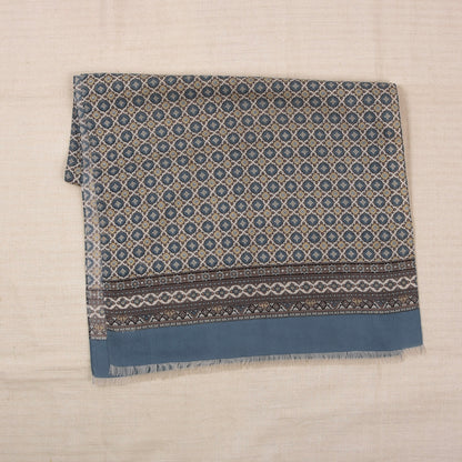 Vintage Wolle Challis Stadtschal ca. 120cm - Blau/Beige