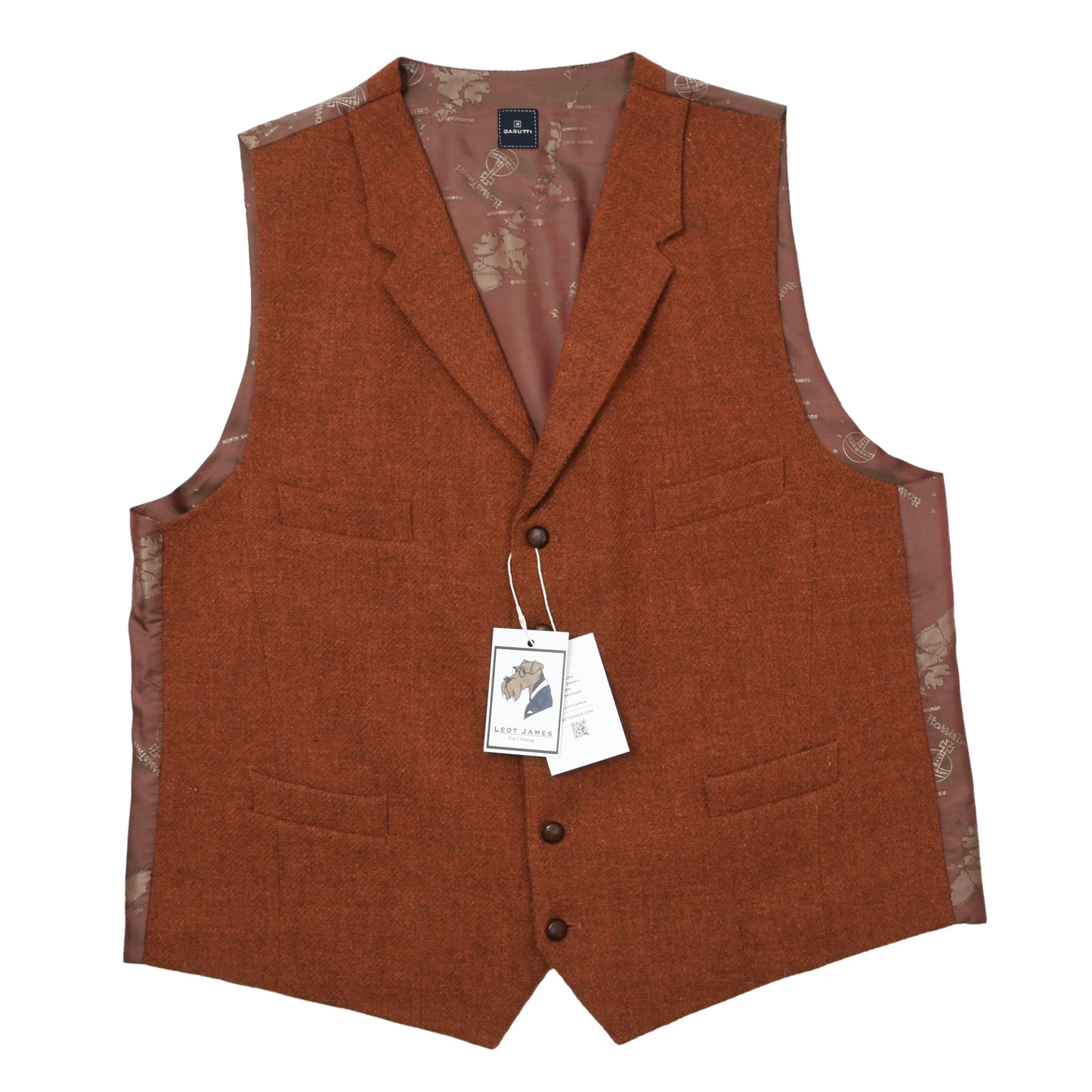 Barutti Harris Tweed Waistcoat/Vest Size 28/S46 Chest ca. 59.5cm - Orange