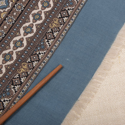 Vintage Wolle Challis Stadtschal ca. 120cm - Blau/Beige