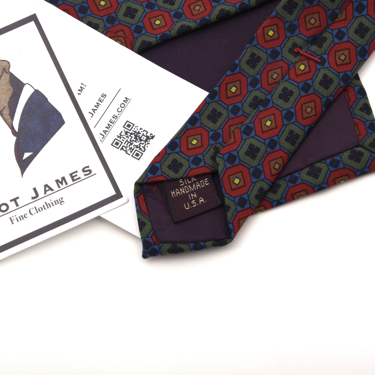 Vintage Garrison Silk Tie Made in the USA - Red/Green/Blue Neat