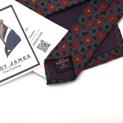Vintage Garrison Silk Tie Made in the USA - Red/Green/Blue Neat