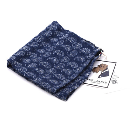 Klassik Wolle-Seide Einstecktuch Made in Italy - Blau/Weiß Paisley