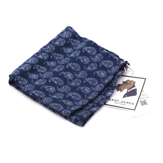 Klassik Wolle-Seide Einstecktuch Made in Italy - Blau/Weiß Paisley
