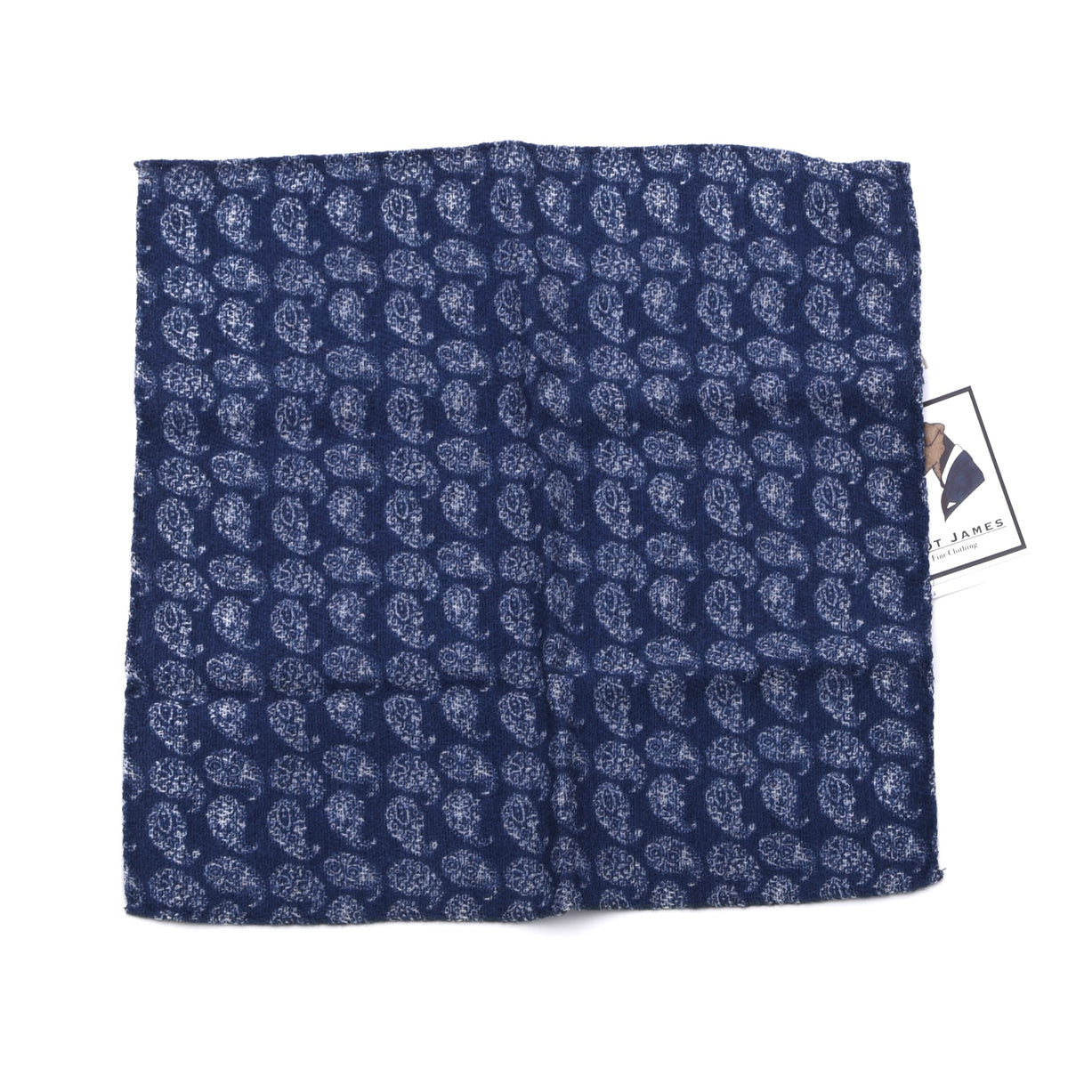 Klassik Wolle-Seide Einstecktuch Made in Italy - Blau/Weiß Paisley