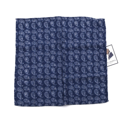Klassik Wolle-Seide Einstecktuch Made in Italy - Blau/Weiß Paisley