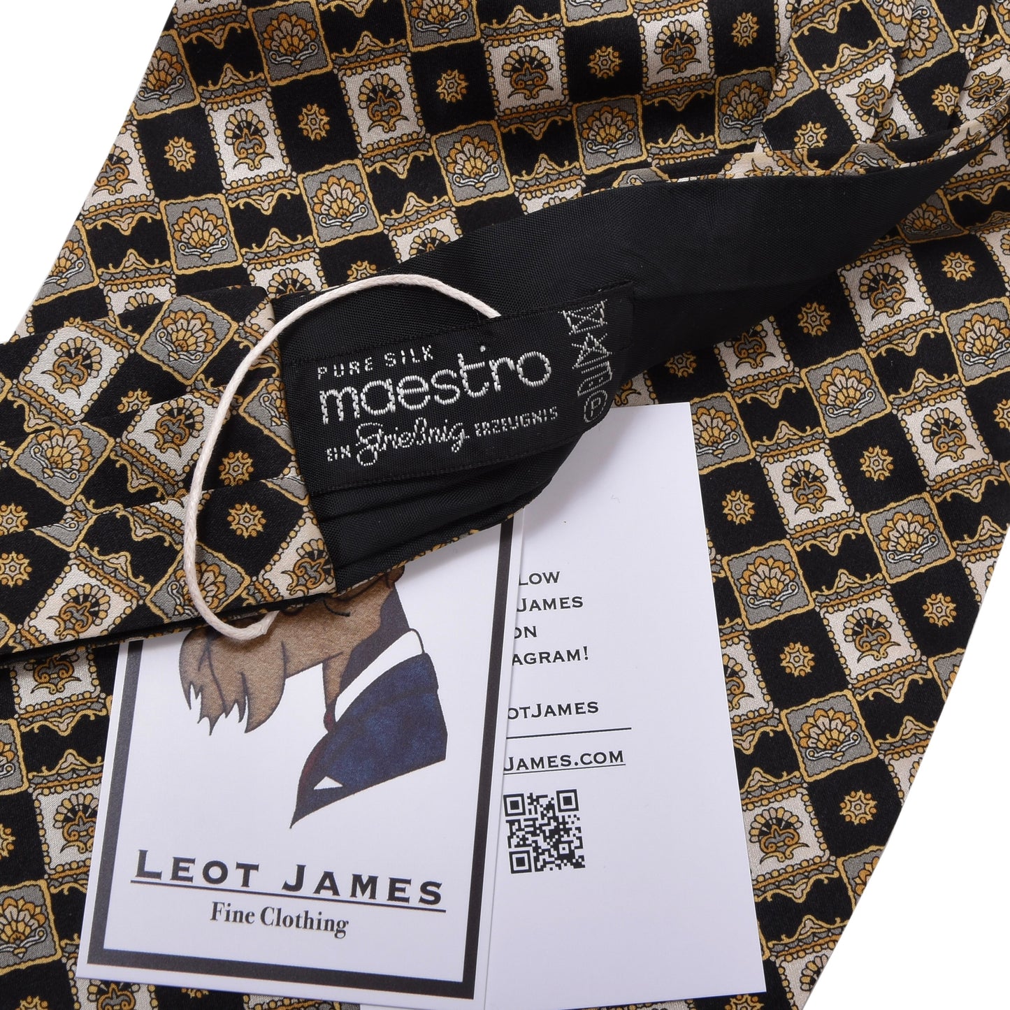 Maestro x Striessnig Silk Ascot/Cravat Tie ca. 88.5cm/14cm - Black/Gold