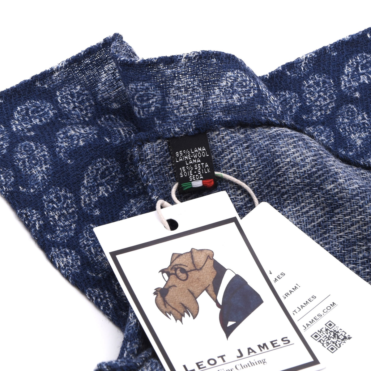 Klassik Wolle-Seide Einstecktuch Made in Italy - Blau/Weiß Paisley