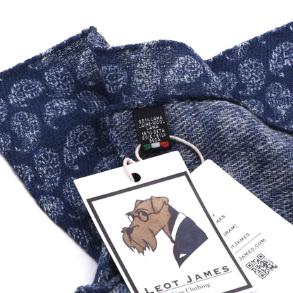 Klassik Wolle-Seide Einstecktuch Made in Italy - Blau/Weiß Paisley