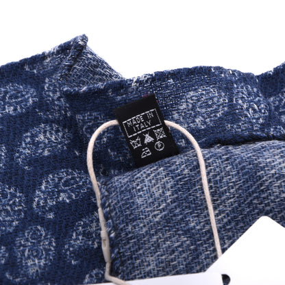 Klassik Wolle-Seide Einstecktuch Made in Italy - Blau/Weiß Paisley