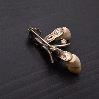 Vintage Jagd-Brosche 835 Silber mit Zwei Grandl ca. 4cm