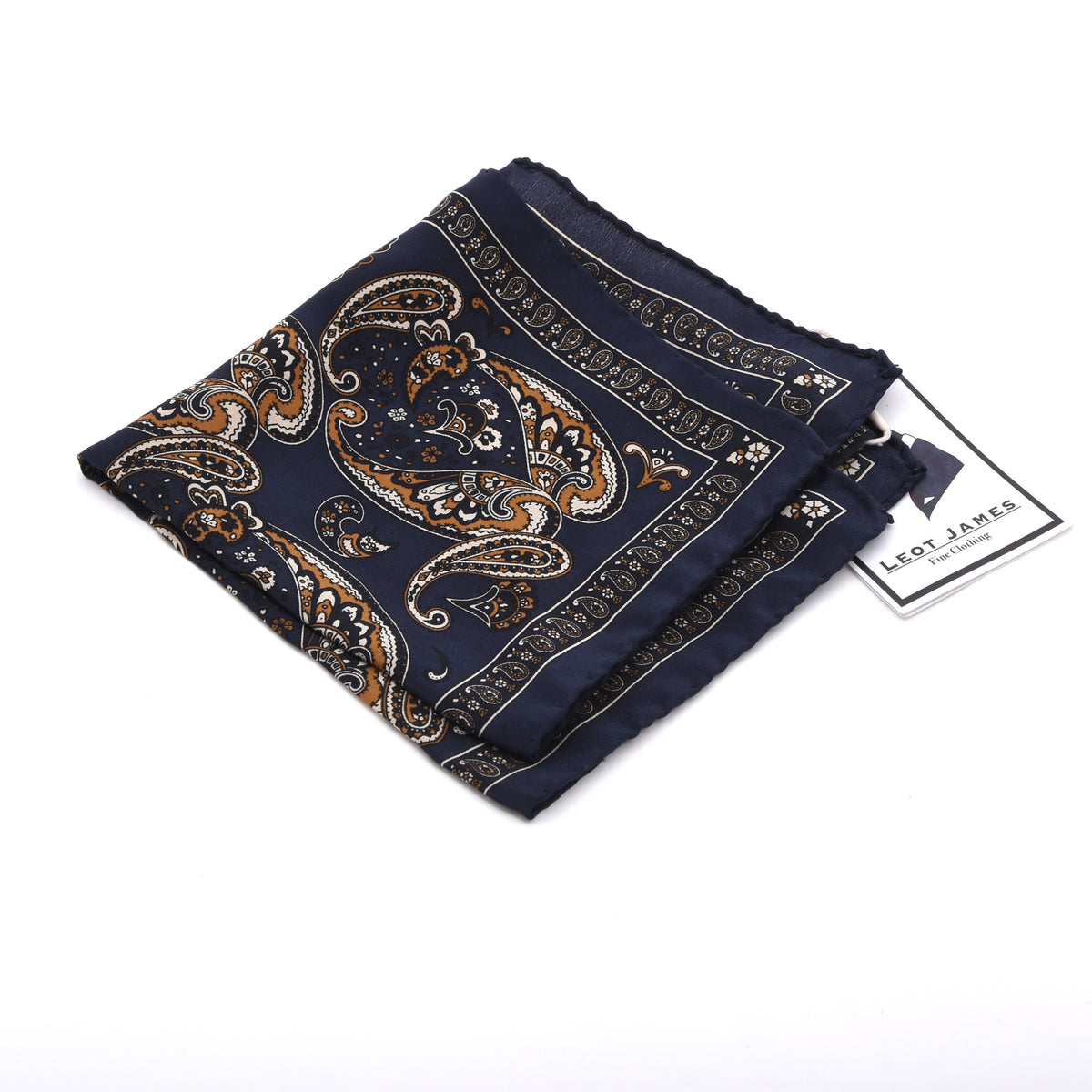 Classic Vintage Seide Einstecktuch 30 cm  Made in Italy - Marineblau/Senfgelb  Paisley