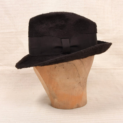 Vintage Hückel Langhaar Fellfilz Trilby Hut Gr. 55 - Schokobraun