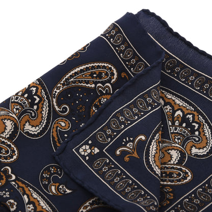 Classic Vintage Seide Einstecktuch 30 cm  Made in Italy - Marineblau/Senfgelb  Paisley