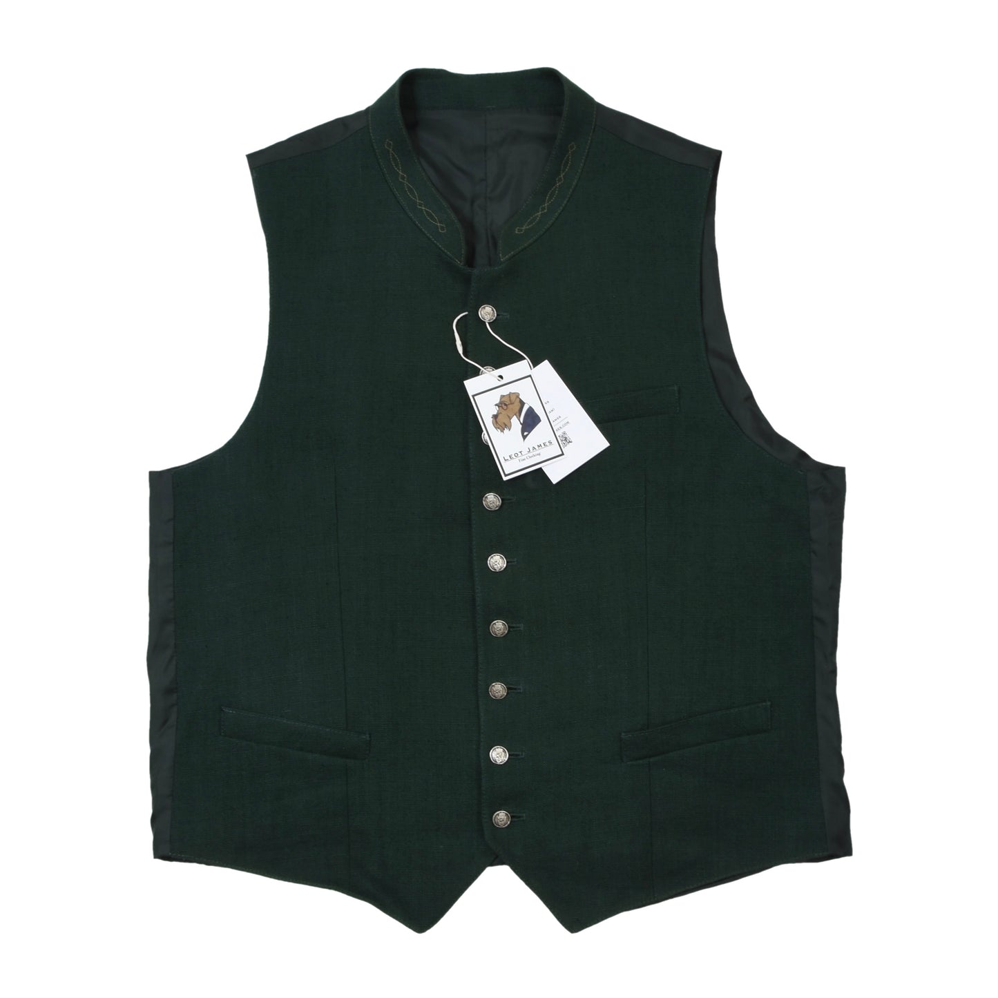 Allwerk Linen Trachten Vest Size 52 ca. 56cm - Green