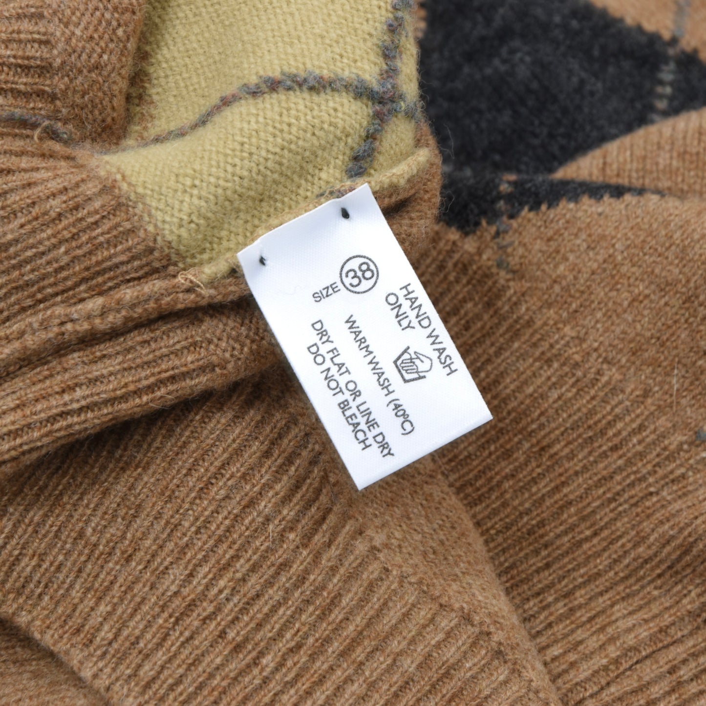 Peter Scott Wool Sweater Size UK38 Chest ca. 54cm - Tan Argyle