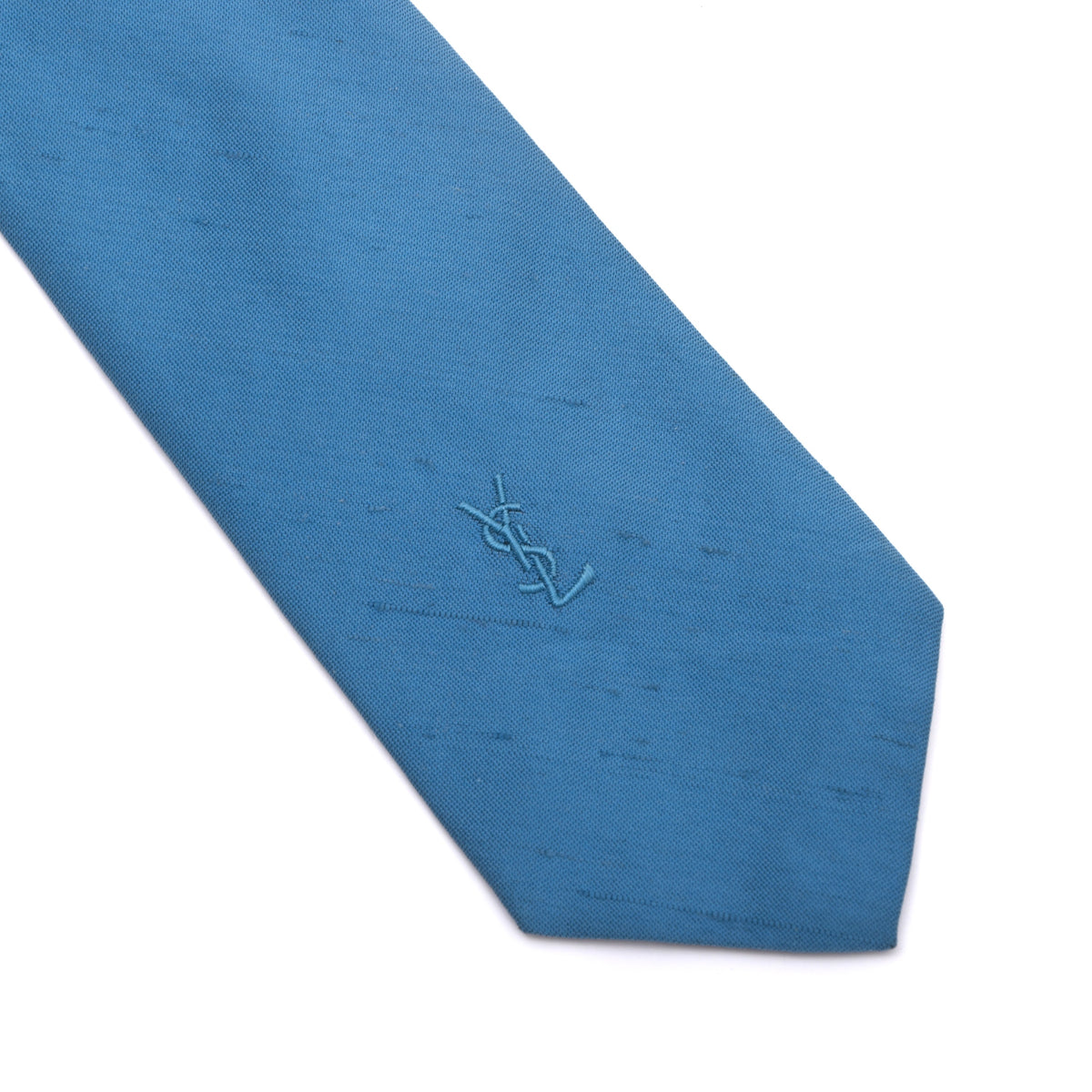 Vintage Yves Saint Laurent YSL Shantung Silk Tie - Blue