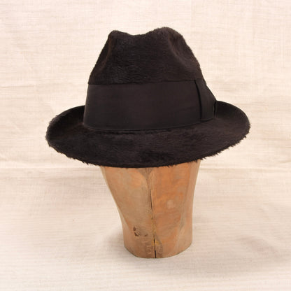 Vintage Hückel Langhaar Fellfilz Trilby Hut Gr. 55 - Schokobraun