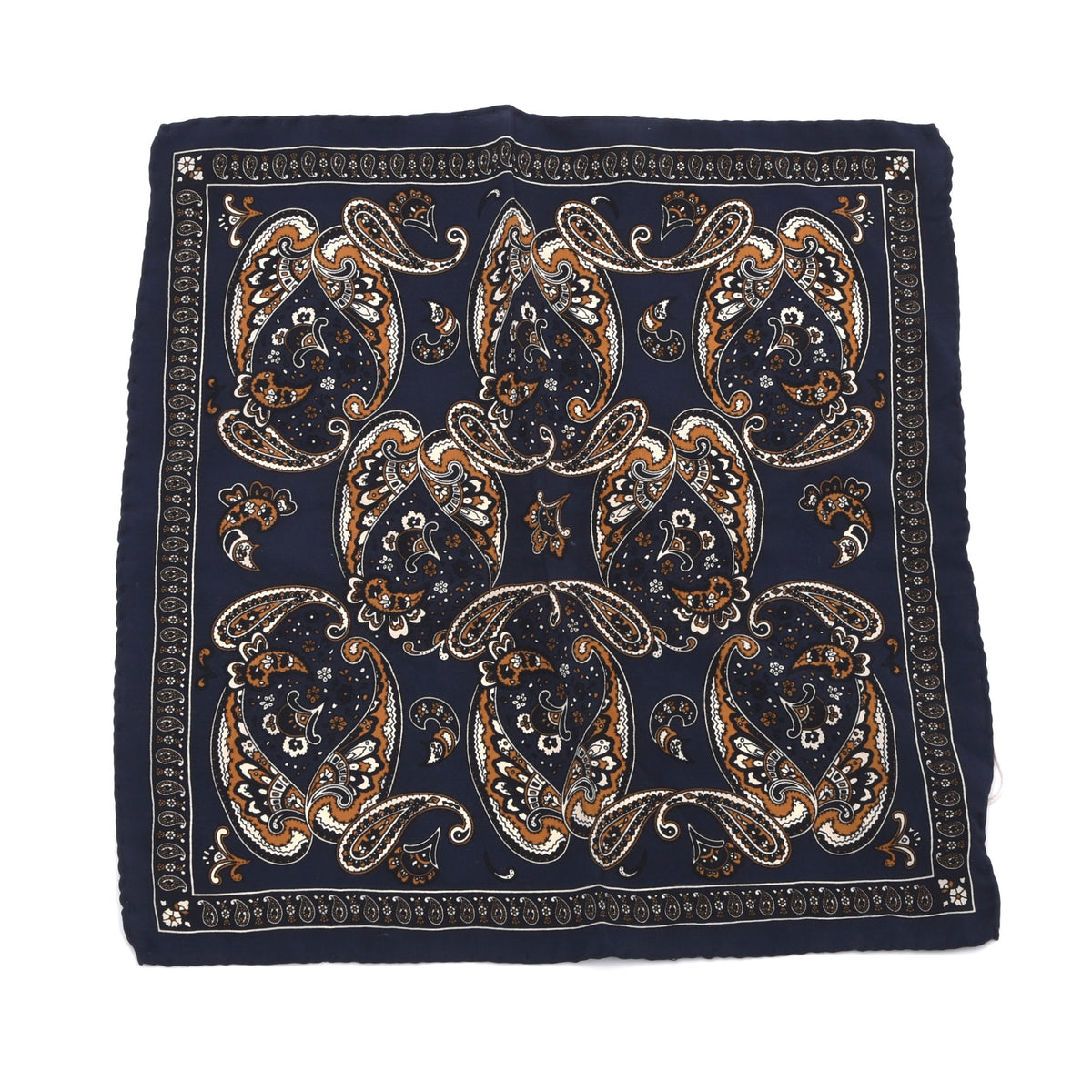 Classic Vintage Seide Einstecktuch 30 cm  Made in Italy - Marineblau/Senfgelb  Paisley