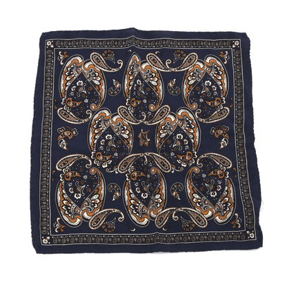 Classic Vintage Seide Einstecktuch 30 cm  Made in Italy - Marineblau/Senfgelb  Paisley