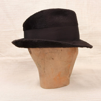 Vintage Hückel Langhaar Fellfilz Trilby Hut Gr. 55 - Schokobraun