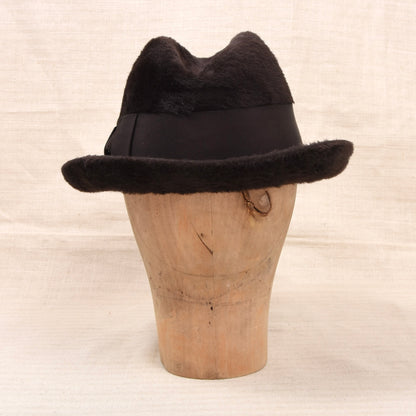 Vintage Hückel Langhaar Fellfilz Trilby Hut Gr. 55 - Schokobraun