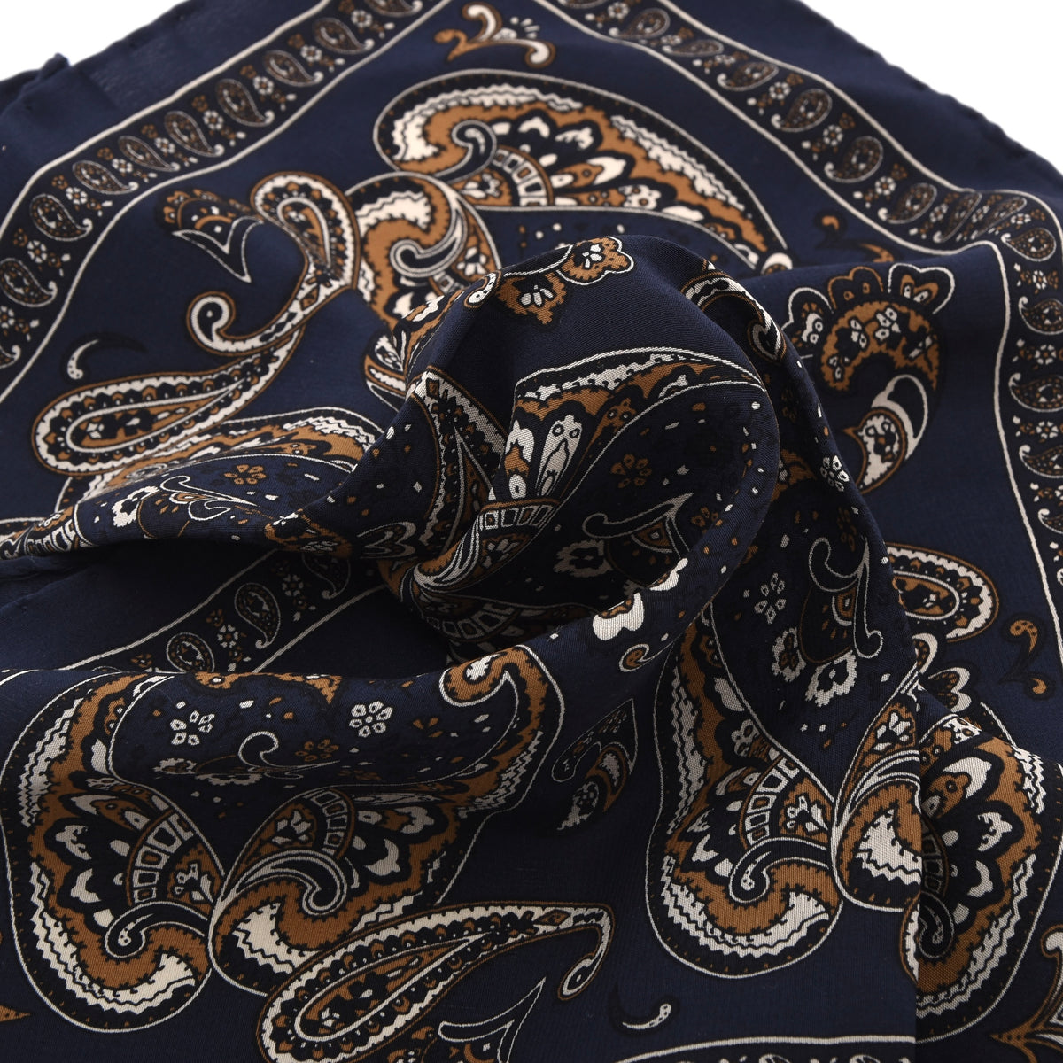 Classic Vintage Seide Einstecktuch 30 cm  Made in Italy - Marineblau/Senfgelb  Paisley