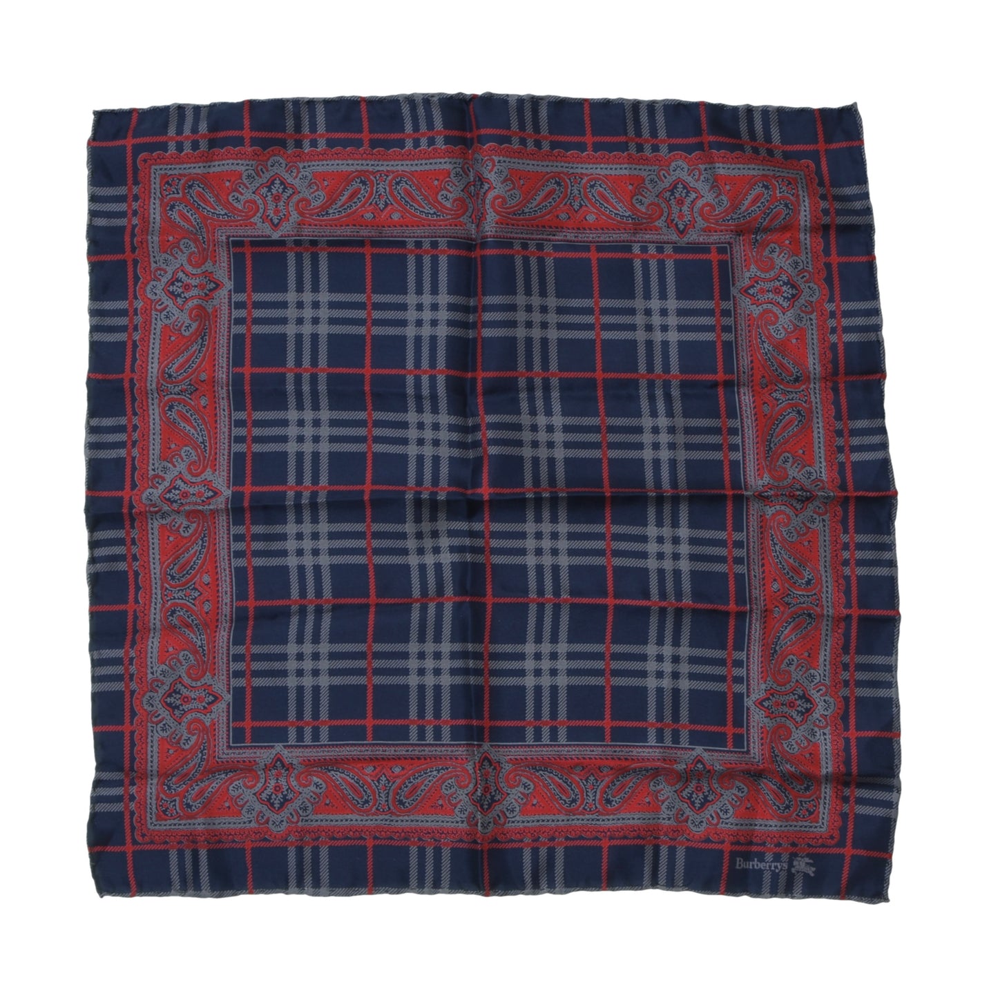 Burberrys 100% Silk Pocket Square - Navy Novacheck