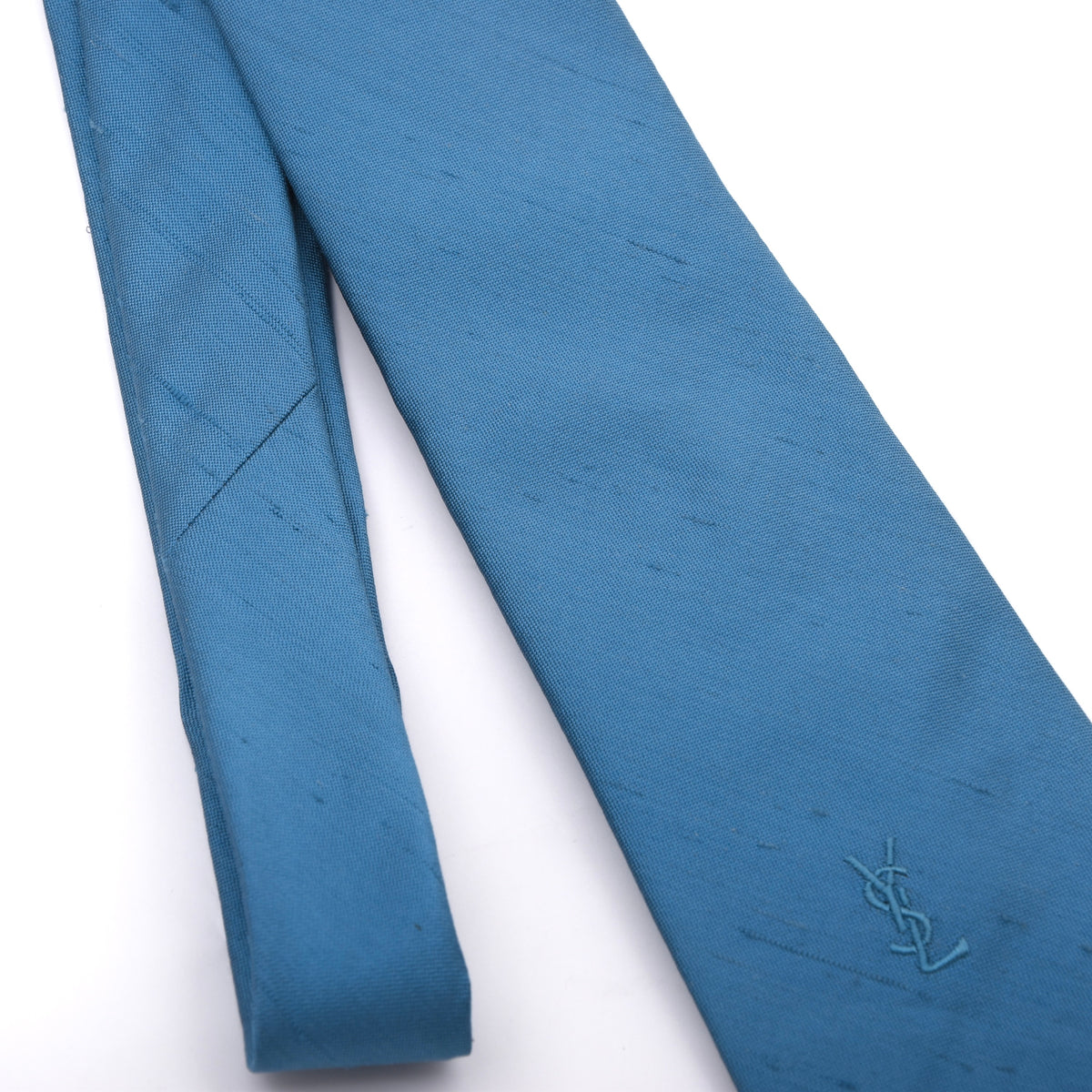 Vintage Yves Saint Laurent YSL Shantung Silk Tie - Blue