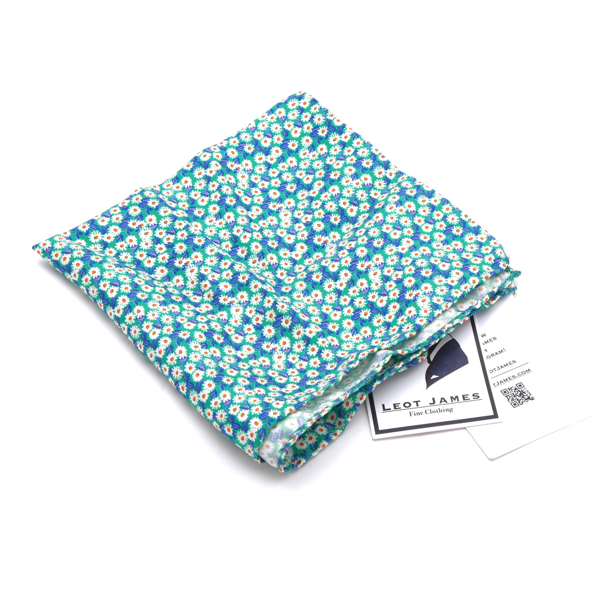 Classic Silk Pocket Square Made in Italy - Teal Flowers