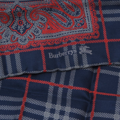 Burberrys 100% Silk Pocket Square - Navy Novacheck