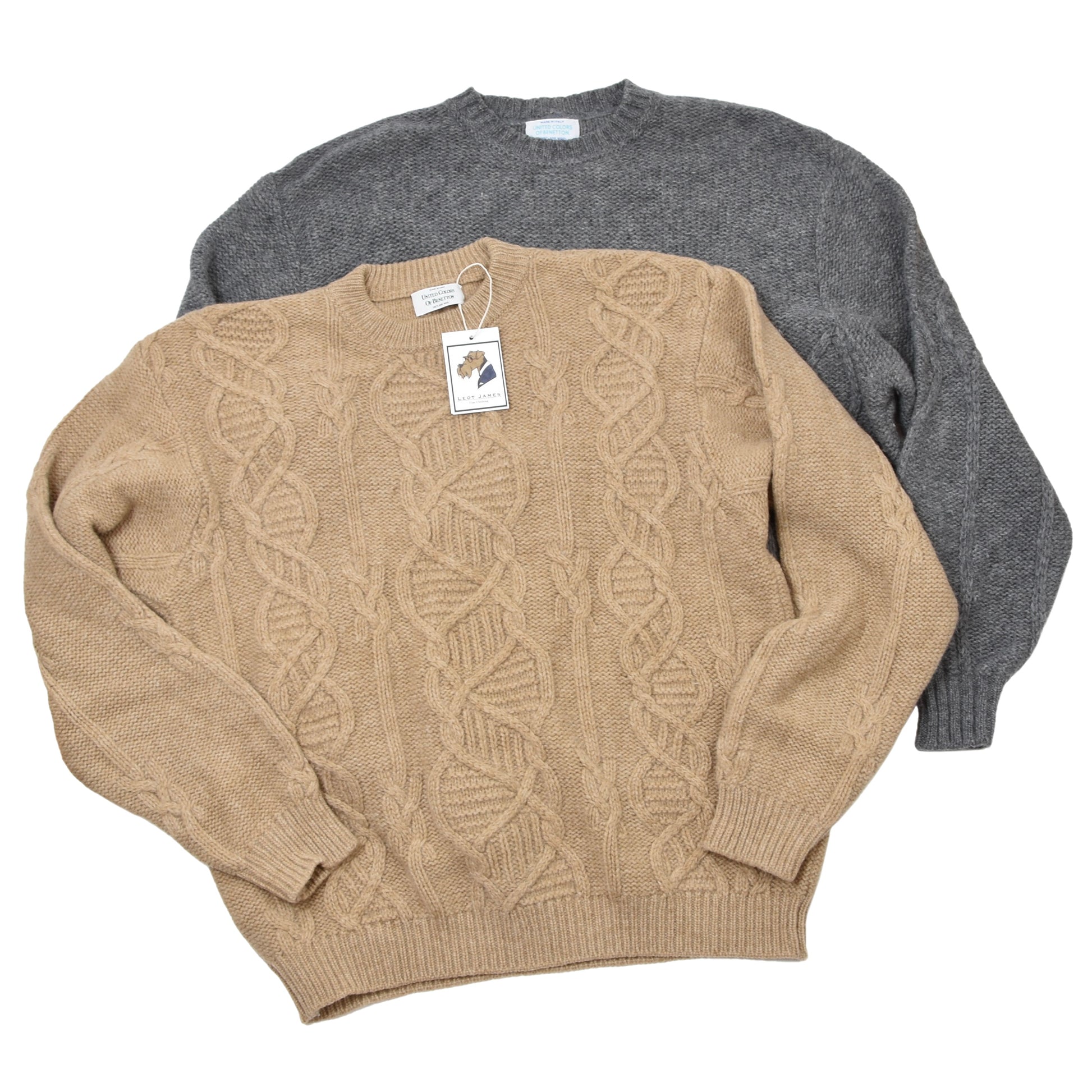 Benetton x2 Shetland Wool Sweaters Size XL/54 Chest 62-63cm