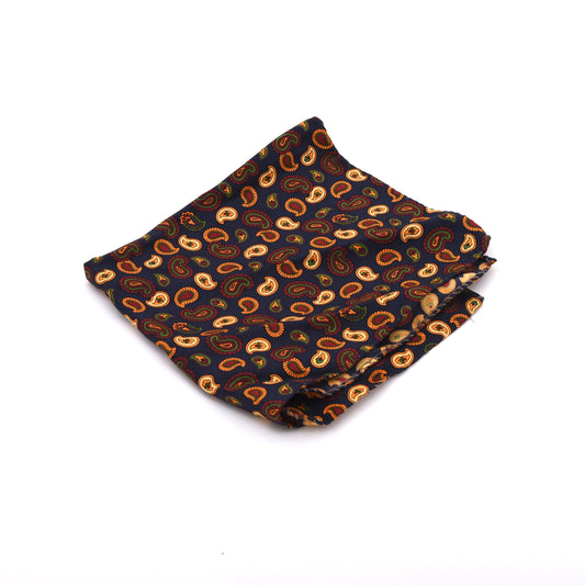 Classic Vintage Seide Einstecktuch 30,5 cm  Made in Italy - Marineblau/Orange  Paisley